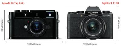 Größenvergleich: Leica M-D (Typ 262) vs. Fujifilm X-T100 Größenvergleich: Leica M-D (Typ 262) vs. Fujifilm X-T100