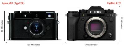 Größenvergleich: Leica M-D (Typ 262) vs. Fujifilm X-T5 Größenvergleich: Leica M-D (Typ 262) vs. Fujifilm X-T5