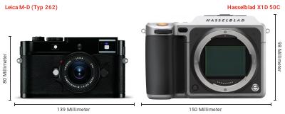 Größenvergleich: Leica M-D (Typ 262) vs. Hasselblad X1D 50C Größenvergleich: Leica M-D (Typ 262) vs. Hasselblad X1D 50C
