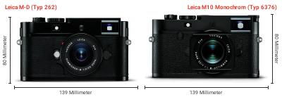 Größenvergleich: Leica M-D (Typ 262) vs. Leica M10 Monochrom (Typ 6376) Größenvergleich: Leica M-D (Typ 262) vs. Leica M10 Monochrom (Typ 6376)