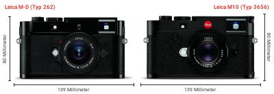 Größenvergleich: Leica M-D (Typ 262) vs. Leica M10 (Typ 3656) Größenvergleich: Leica M-D (Typ 262) vs. Leica M10 (Typ 3656)