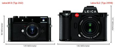 Größenvergleich: Leica M-D (Typ 262) vs. Leica SL2 (Typ 2998) Größenvergleich: Leica M-D (Typ 262) vs. Leica SL2 (Typ 2998)