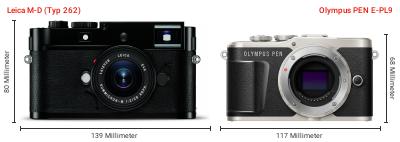 Größenvergleich: Leica M-D (Typ 262) vs. OM System PEN E-PL9 Größenvergleich: Leica M-D (Typ 262) vs. OM System PEN E-PL9
