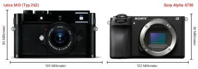 Größenvergleich: Leica M-D (Typ 262) vs. Sony Alpha 6700