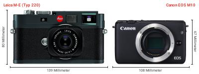 Größenvergleich: Leica M-E (Typ 220) vs. Canon EOS M10 Größenvergleich: Leica M-E (Typ 220) vs. Canon EOS M10
