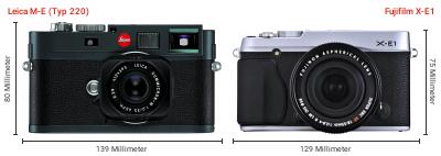 Größenvergleich: Leica M-E (Typ 220) vs. Fujifilm X-E1 Größenvergleich: Leica M-E (Typ 220) vs. Fujifilm X-E1
