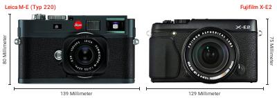 Größenvergleich: Leica M-E (Typ 220) vs. Fujifilm X-E2 Größenvergleich: Leica M-E (Typ 220) vs. Fujifilm X-E2