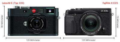Größenvergleich: Leica M-E (Typ 220) vs. Fujifilm X-E2S Größenvergleich: Leica M-E (Typ 220) vs. Fujifilm X-E2S