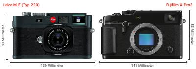 Größenvergleich: Leica M-E (Typ 220) vs. Fujifilm X-Pro3 Größenvergleich: Leica M-E (Typ 220) vs. Fujifilm X-Pro3