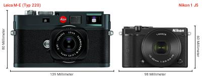Größenvergleich: Leica M-E (Typ 220) vs. Nikon 1 J5 Größenvergleich: Leica M-E (Typ 220) vs. Nikon 1 J5