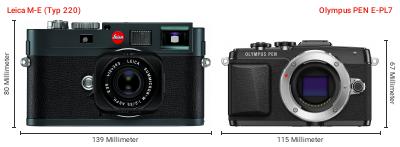 Größenvergleich: Leica M-E (Typ 220) vs. OM System PEN E-PL7 Größenvergleich: Leica M-E (Typ 220) vs. OM System PEN E-PL7