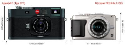 Größenvergleich: Leica M-E (Typ 220) vs. OM System PEN Lite E-PL5 Größenvergleich: Leica M-E (Typ 220) vs. OM System PEN Lite E-PL5