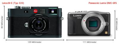 Größenvergleich: Leica M-E (Typ 220) vs. Panasonic Lumix DMC-GF6 Größenvergleich: Leica M-E (Typ 220) vs. Panasonic Lumix DMC-GF6