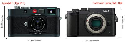 Größenvergleich: Leica M-E (Typ 220) vs. Panasonic Lumix DMC-GX8 Größenvergleich: Leica M-E (Typ 220) vs. Panasonic Lumix DMC-GX8