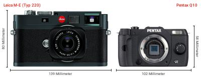 Größenvergleich: Leica M-E (Typ 220) vs. Pentax Q10 Größenvergleich: Leica M-E (Typ 220) vs. Pentax Q10
