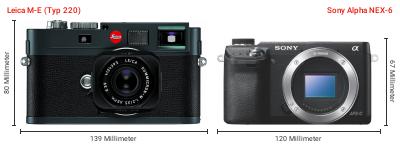 Größenvergleich: Leica M-E (Typ 220) vs. Sony Alpha NEX-6 Größenvergleich: Leica M-E (Typ 220) vs. Sony Alpha NEX-6