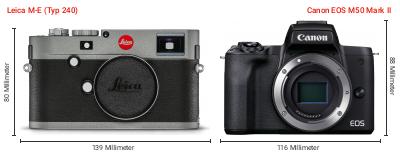 Größenvergleich: Leica M-E (Typ 240) vs. Canon EOS M50 Mark II Größenvergleich: Leica M-E (Typ 240) vs. Canon EOS M50 Mark II
