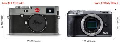 Größenvergleich: Leica M-E (Typ 240) vs. Canon EOS M6 Mark II Größenvergleich: Leica M-E (Typ 240) vs. Canon EOS M6 Mark II