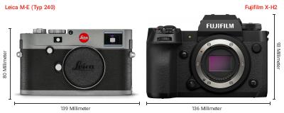 Größenvergleich: Leica M-E (Typ 240) vs. Fujifilm X-H2 Größenvergleich: Leica M-E (Typ 240) vs. Fujifilm X-H2