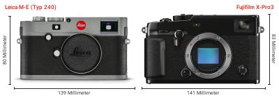 Größenvergleich: Leica M-E (Typ 240) vs. Fujifilm X-Pro3 Größenvergleich: Leica M-E (Typ 240) vs. Fujifilm X-Pro3