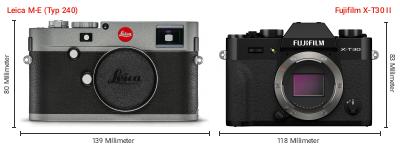 Größenvergleich: Leica M-E (Typ 240) vs. Fujifilm X-T30 II Größenvergleich: Leica M-E (Typ 240) vs. Fujifilm X-T30 II