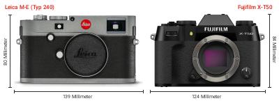 Größenvergleich: Leica M-E (Typ 240) vs. Fujifilm X-T50
