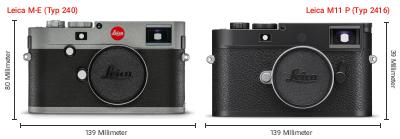 Größenvergleich: Leica M-E (Typ 240) vs. Leica M11 P (Typ 2416) Größenvergleich: Leica M-E (Typ 240) vs. Leica M11 P (Typ 2416)