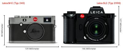 Größenvergleich: Leica M-E (Typ 240) vs. Leica SL2 (Typ 2998) Größenvergleich: Leica M-E (Typ 240) vs. Leica SL2 (Typ 2998)