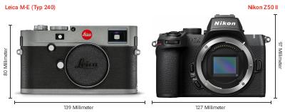 Größenvergleich: Leica M-E (Typ 240) vs. Nikon Z50 II
