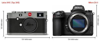 Größenvergleich: Leica M-E (Typ 240) vs. Nikon Z6 II Größenvergleich: Leica M-E (Typ 240) vs. Nikon Z6 II