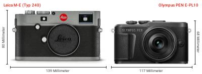 Größenvergleich: Leica M-E (Typ 240) vs. OM System PEN E-PL10 Größenvergleich: Leica M-E (Typ 240) vs. OM System PEN E-PL10
