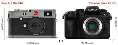 Größenvergleich: Leica M-E (Typ 240) vs. Panasonic Lumix DC-G97 Größenvergleich: Leica M-E (Typ 240) vs. Panasonic Lumix DC-G97