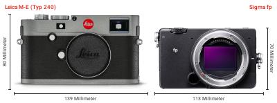 Größenvergleich: Leica M-E (Typ 240) vs. Sigma fp Größenvergleich: Leica M-E (Typ 240) vs. Sigma fp