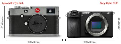 Größenvergleich: Leica M-E (Typ 240) vs. Sony Alpha 6700 Größenvergleich: Leica M-E (Typ 240) vs. Sony Alpha 6700