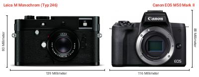 Größenvergleich: Leica M Monochrom (Typ 246) vs. Canon EOS M50 Mark II Größenvergleich: Leica M Monochrom (Typ 246) vs. Canon EOS M50 Mark II