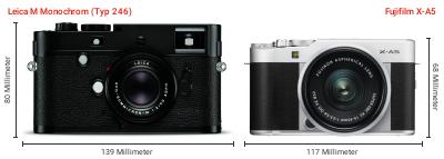 Größenvergleich: Leica M Monochrom (Typ 246) vs. Fujifilm X-A5