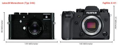 Größenvergleich: Leica M Monochrom (Typ 246) vs. Fujifilm X-H1 Größenvergleich: Leica M Monochrom (Typ 246) vs. Fujifilm X-H1