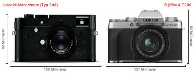 Größenvergleich: Leica M Monochrom (Typ 246) vs. Fujifilm X-T200 Größenvergleich: Leica M Monochrom (Typ 246) vs. Fujifilm X-T200