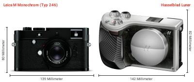 Größenvergleich: Leica M Monochrom (Typ 246) vs. Hasselblad Lunar