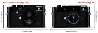 Größenvergleich: Leica M Monochrom (Typ 246) vs. Leica M-D (Typ 262) Größenvergleich: Leica M Monochrom (Typ 246) vs. Leica M-D (Typ 262)