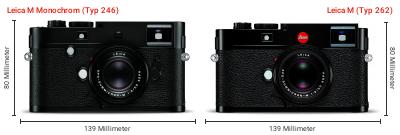 Größenvergleich: Leica M Monochrom (Typ 246) vs. Leica M (Typ 262) Größenvergleich: Leica M Monochrom (Typ 246) vs. Leica M (Typ 262)