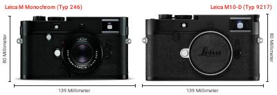 Größenvergleich: Leica M Monochrom (Typ 246) vs. Leica M10-D (Typ 9217) Größenvergleich: Leica M Monochrom (Typ 246) vs. Leica M10-D (Typ 9217)