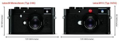 Größenvergleich: Leica M Monochrom (Typ 246) vs. Leica M10 (Typ 3656)