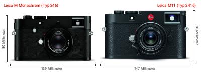 Größenvergleich: Leica M Monochrom (Typ 246) vs. Leica M11 (Typ 2416) Größenvergleich: Leica M Monochrom (Typ 246) vs. Leica M11 (Typ 2416)