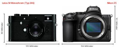 Größenvergleich: Leica M Monochrom (Typ 246) vs. Nikon Z5 Größenvergleich: Leica M Monochrom (Typ 246) vs. Nikon Z5