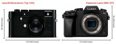 Größenvergleich: Leica M Monochrom (Typ 246) vs. Panasonic Lumix DMC-G70 Größenvergleich: Leica M Monochrom (Typ 246) vs. Panasonic Lumix DMC-G70