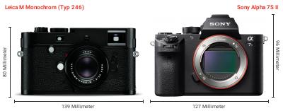 Größenvergleich: Leica M Monochrom (Typ 246) vs. Sony Alpha 7S II Größenvergleich: Leica M Monochrom (Typ 246) vs. Sony Alpha 7S II