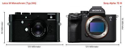 Größenvergleich: Leica M Monochrom (Typ 246) vs. Sony Alpha 7S III Größenvergleich: Leica M Monochrom (Typ 246) vs. Sony Alpha 7S III