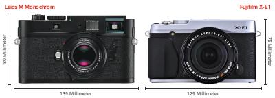 Größenvergleich: Leica M Monochrom vs. Fujifilm X-E1 Größenvergleich: Leica M Monochrom vs. Fujifilm X-E1