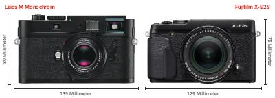 Größenvergleich: Leica M Monochrom vs. Fujifilm X-E2S Größenvergleich: Leica M Monochrom vs. Fujifilm X-E2S